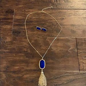 Gold necklace w/ blue stone w/ matching earrings